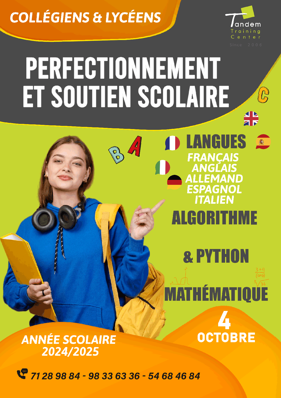 affiche TANDEM Cours Algorithme et Python pour (collégiens / lycéens)